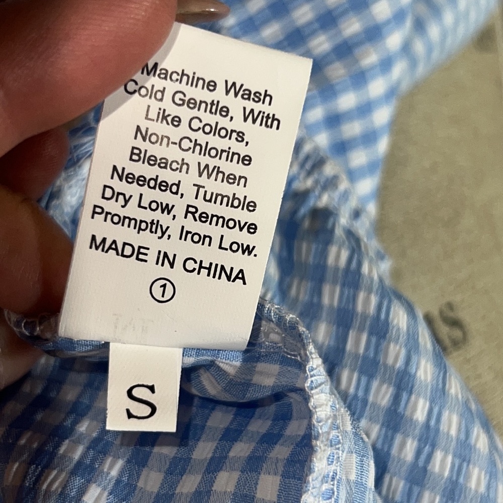 White & baby blue plaid prairie dress Dorothy style lightweight cool loose fit S - Picture 12 of 12